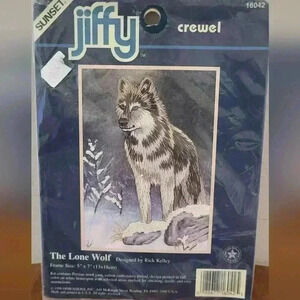 Jiffy Crewel The Lone Wolf 5X7 New NWT Vintage